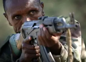 Ethopian Soldier taking a shot on target